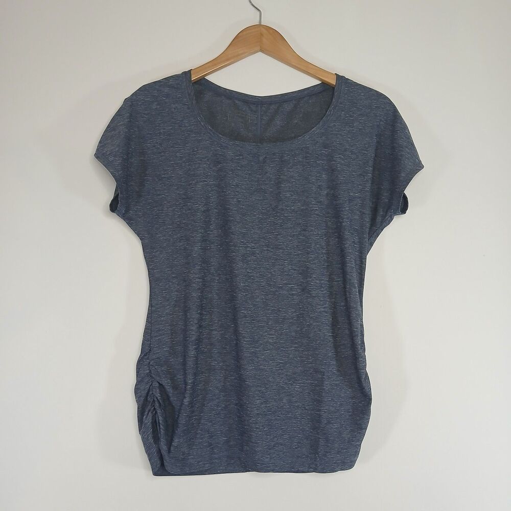 Eddie Bauer Heathered Blue Ruched Tee Small Soft Stretch Minimalist Casual